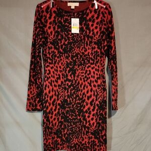Michael Kors NWT Vibrant Red and Black Long Sleeve SEXY Dress
